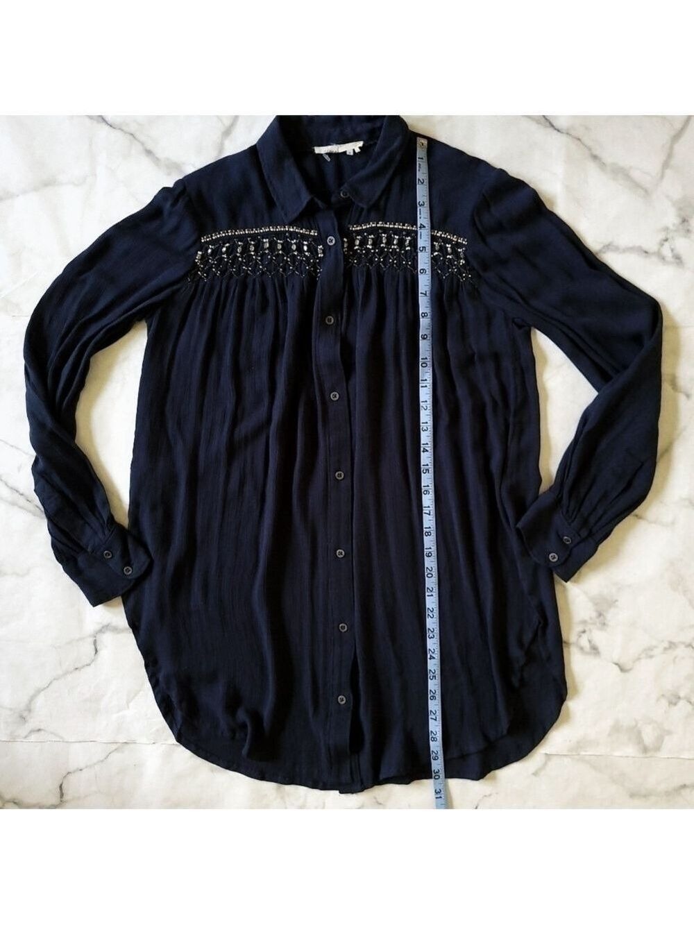 Anthropologie Floreat Beulah Beaded Buttton Up Pleat Front Long Sleeve Blouse - Picture 14 of 16